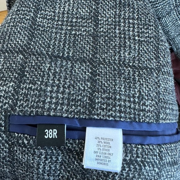 Bonobos Italian Men's Blazer Jacket 38R Slim Fit Wool Check Tweed Gray Charcoal - Picture 4 of 7